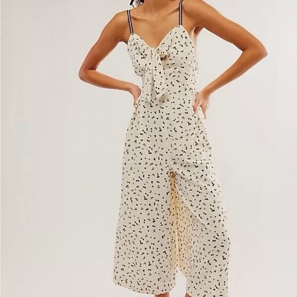 Free People Coming Home Wide Leg Romper Size XS Ivory Front Bow - Picture 1 of 15